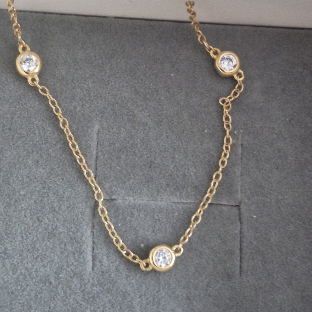 925 Sterling Silver 14k vermeil Gold Cz Necklace